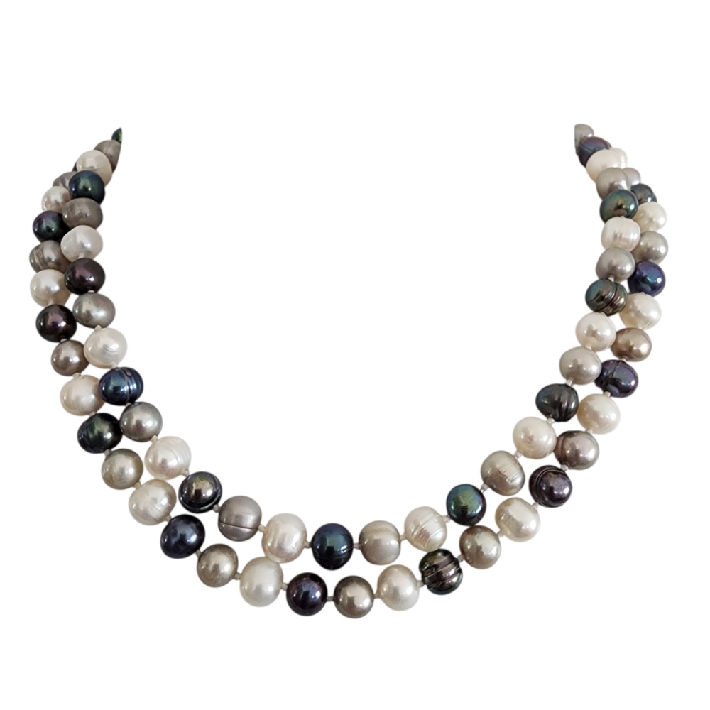 Infinity pearl necklace genuine pearls multi color hand knotted  A0389 Q7 - Picture 16 of 16